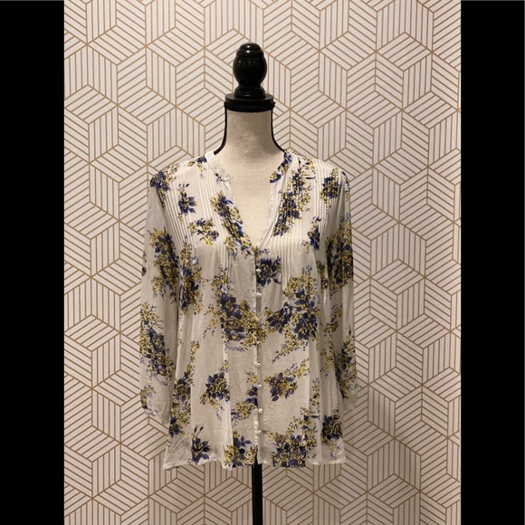 JOIE Silk Porcelain Laurel B Floral Pleat Blouse - Picture 4 of 7
